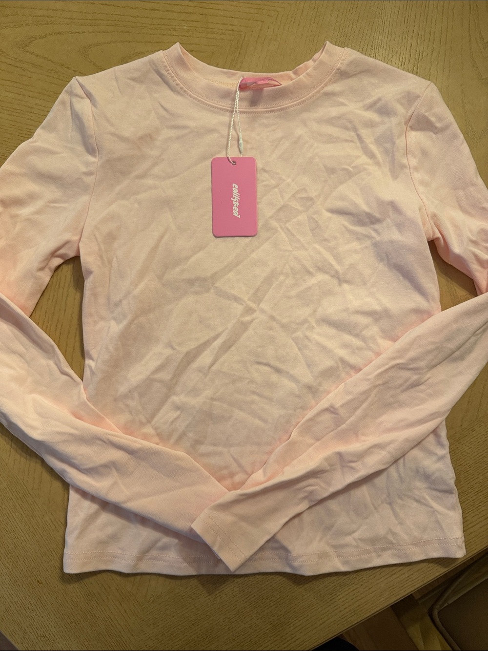 Edikted Light Pink Long Sleeve Crewneck Tee